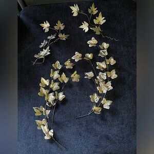 Vintage Brass Copper Tone Metal Leaf Spray Wall Decor 4 Piece Bundle
